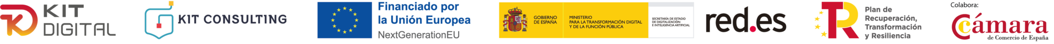 Logos institucionales Kit Digital, Unión Europea, Gobierno de España, Red.es, Cámara de Comercio, Next Generation EU